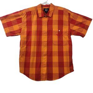 90s Levis Dockers Copa Cabana Plaid Shirt S Orange Red Cotton Short Sleeve Retro